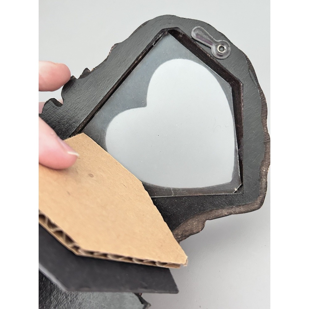 Vintage 7" Long Picture Frame Wood Carved Look - Rose Flower Double Heart Shape - Picture 6 of 8